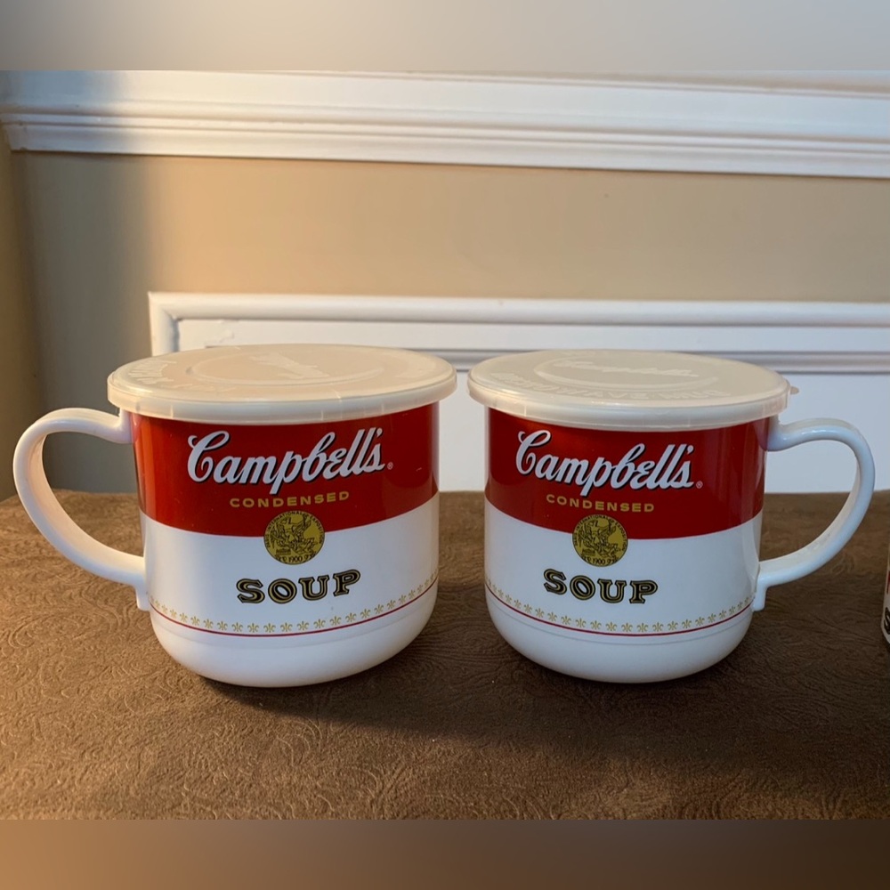 Campbell's Soup Hot Plastic Mug w/Lid- Microwave 16 oz Set of 2 New, Never Used!